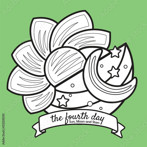 The Fourth day of 6 Creation Days of God Bible Story Cartoon Digital Stamp 