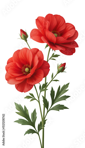 Red Poppy Flower Icon, Transparent Cutout, Elegant Design