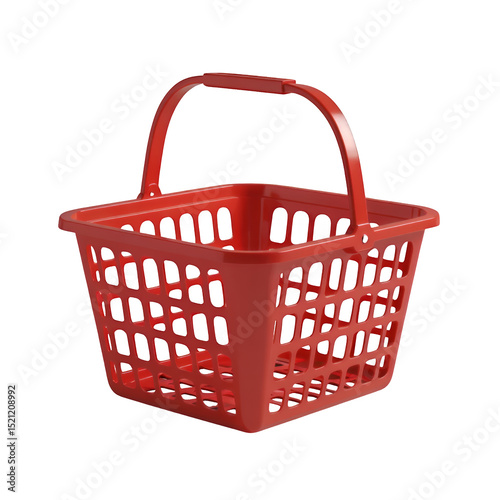 Red Shopping Basket, Transparent Cutout, Sleek Design Element