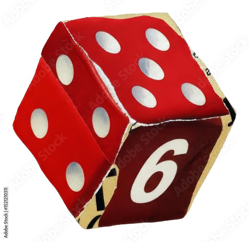 PNG vibrant red die displays the number six on its surface.