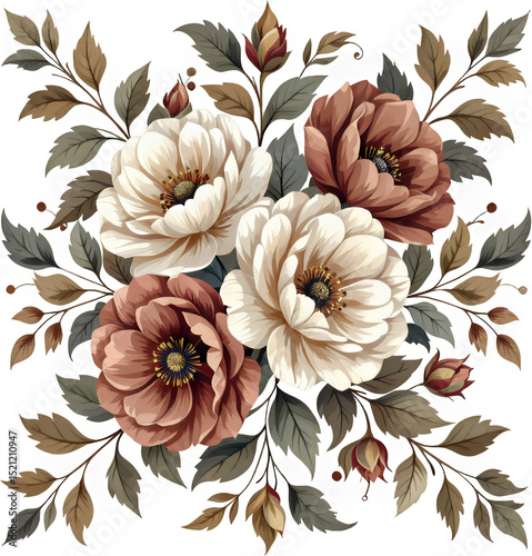 White Floral Design with Transparent Background, Elegant Graphic