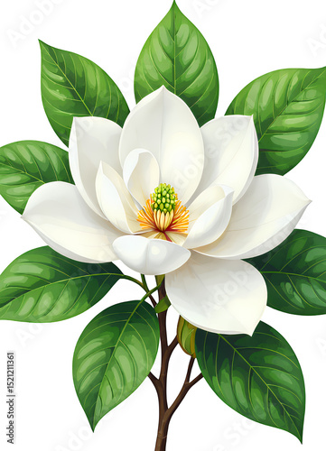 White Magnolia Flower with Transparent Background, Elegant Graphic