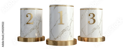 White Marble Numbers with Gold Trim, Elegant Design Element on Transparent Background