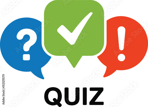 Quiz Game Logo with Colorful Speech Bubbles and Bold Text – Flat Minimalist Design