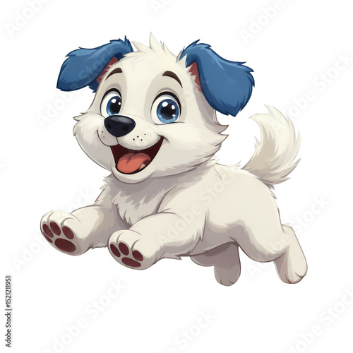 White Puppy with Blue Ears, Transparent Cutout, Playful Design