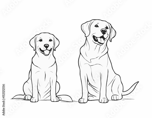 Playful Labrador Retriever Line Art Collection: Joyful Pups in Various Stances
