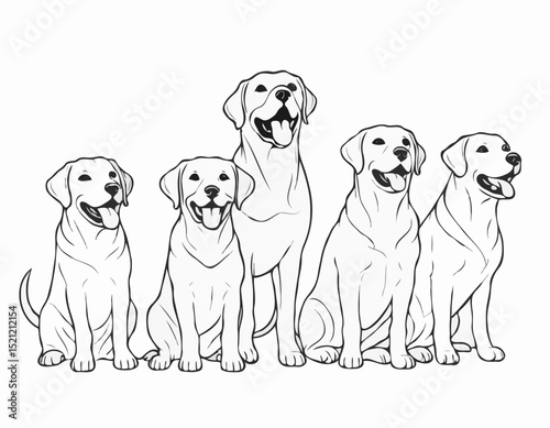 Playful Labrador Retriever Line Art Collection: Joyful Pups in Various Stances