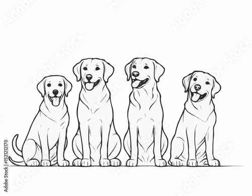 Playful Labrador Retriever Line Art Collection: Joyful Pups in Various Stances
