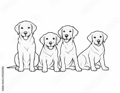 Playful Labrador Retriever Line Art Collection: Joyful Pups in Various Stances