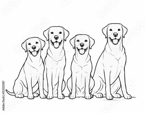 Playful Labrador Retriever Line Art Collection: Joyful Pups in Various Stances