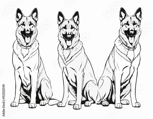 Regal German Shepherd Dog Outline Set: Noble Protectors in Action
