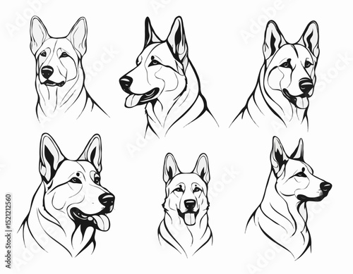 Regal German Shepherd Dog Outline Set: Noble Protectors in Action