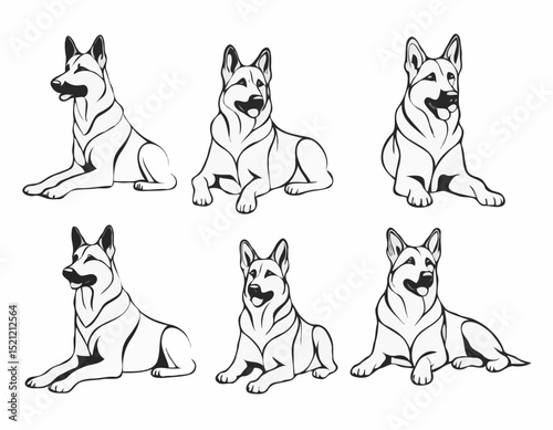 Regal German Shepherd Dog Outline Set: Noble Protectors in Action