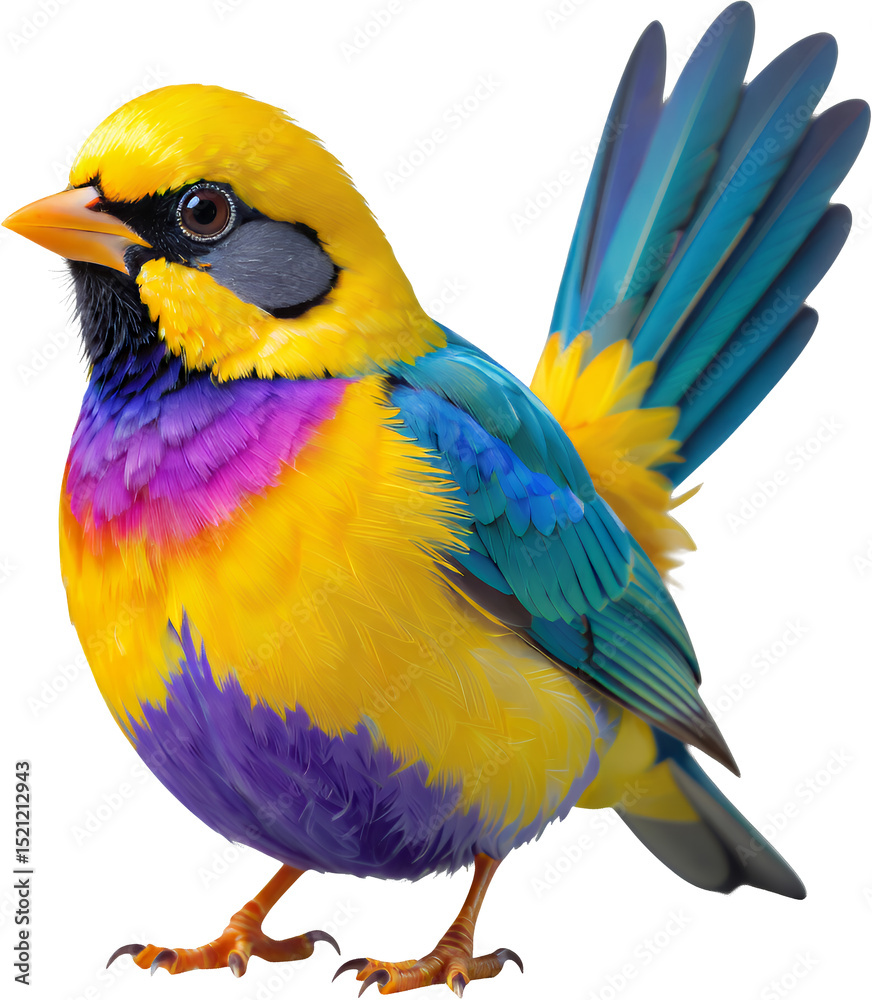 Obraz premium Yellow Bird, Blue Wing, Transparent Cutout, Tropical Graphic