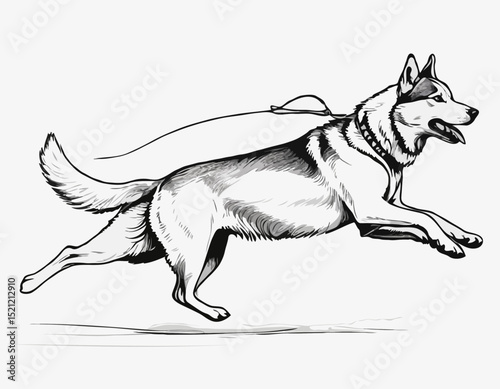 Athletic Siberian Husky Line Drawings: Energetic Sled Dogs in Motion