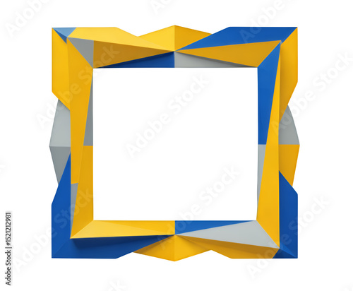 Yellow Blue Geometric Frame, Transparent Cutout, Sleek Design Element