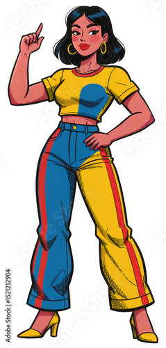 Yellow Blue Red Outfit, Retro Graphic with Transparent Background