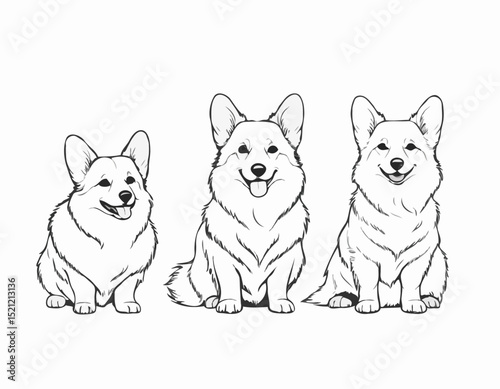 Whimsical Corgi Silhouette Illustrations: Adorable Fluffy Tails in Motion