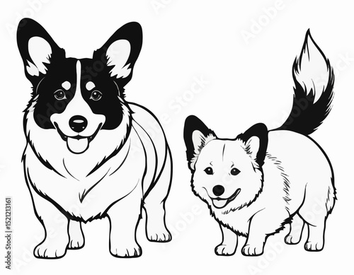 Whimsical Corgi Silhouette Illustrations: Adorable Fluffy Tails in Motion