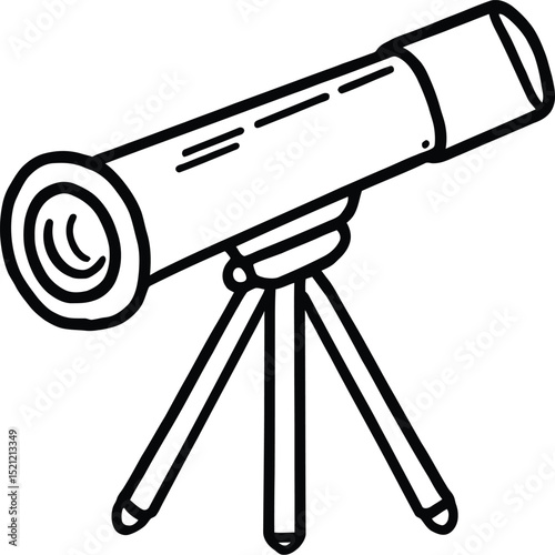 Telescope Illustration Symbol Set Featuring a Cylindrical Optical Instrument Mounted on a Three-Legged Tripod—Representing Astronomy, Exploration, and Scientific Discovery