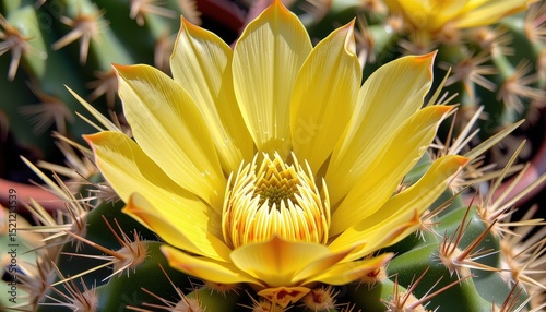 a close up of the golden barrel cactus flower (echinocactus grusonii), taken with a 70 200mm telephoto lens photo