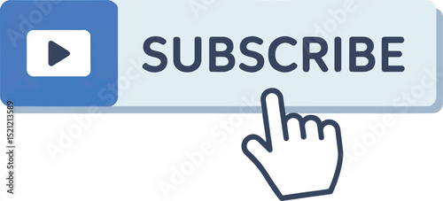 YouTube Subscribe Button with Light Blue Background and Hand Cursor Clicking on White Background