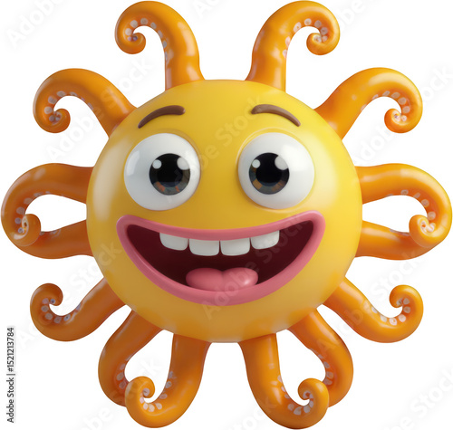 Yellow Smiley Face with Macaroni Transparent Cutout, Playful Design Element