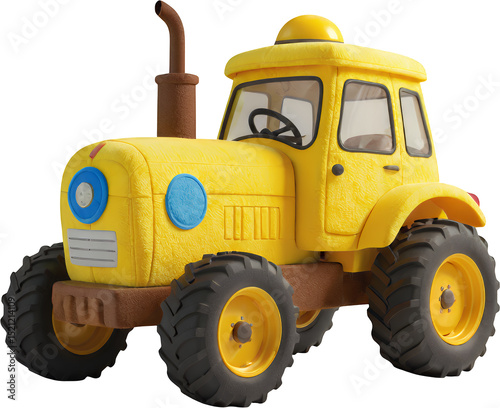 Yellow Tractor with Transparent Background, Retro Graphic