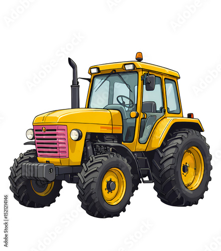Yellow Tractor with Transparent Background, Farming Graphic
