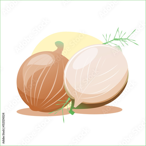 White onions slices with smooth background, Shallot flat illustration