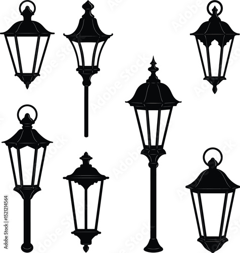 Traditional Lantern Silhouettes with Classic Ornate Design for Festive Decor