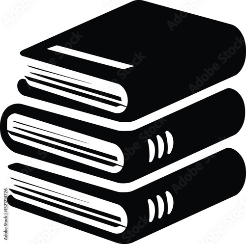 Book Stack Symbol Set Featuring Three Horizontally Arranged Books with Visible Pages and a Slightly Tilted Top Volume—Representing Reading, Literature, and Knowledge