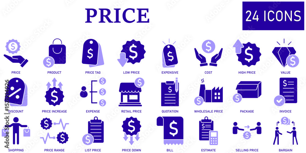 Tableau sur toile Set of price Icons or symbols Vector fully editable file.