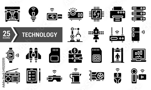25 Technology Glyph Icons for Web and Mobile Apps.