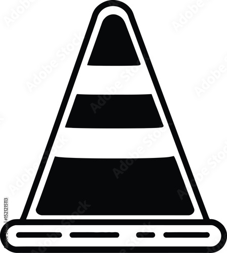 Traffic Cone Symbol Set Featuring a Conical Shape with Horizontal Stripes on a Sturdy Base—Representing Road Safety, Construction Zones, and Hazard Warnings