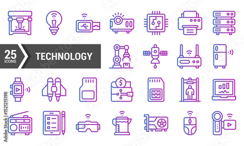 25 Gradient Line Icons for Technology Design.
