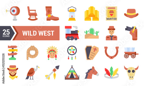 25 Colorful Wild West Icons for Your Next Design Project.