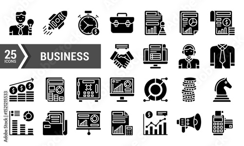 25 Business Glyph Icons for Presentations and Web Design.