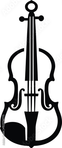 Violin Silhouette Symbol Set Featuring a Black and White Stylized Representation of a Classical String Instrument with an Elegant Body, Neck, Strings, and Scroll—Highlighting Musical Artistry and Time