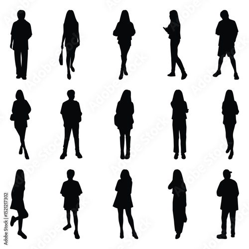 Vector collection set of individual people silhouettes.	
