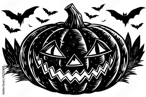 Spooky Jack-o'-lantern in the Grass for Halloween vector art design