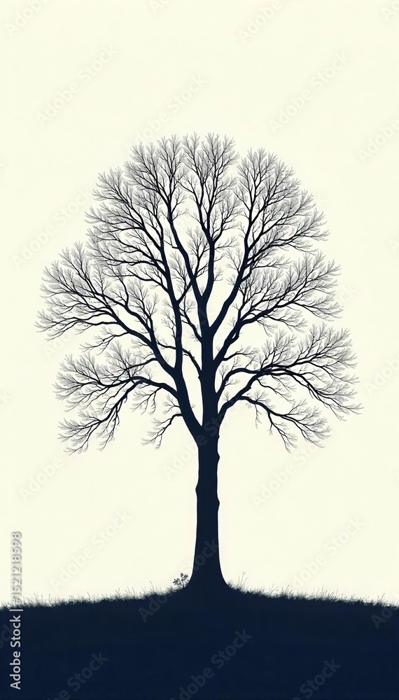 Obraz premium A stark, minimalist silhouette of a bare tree against a bright, expansive sky Perfect for themes of nature, isolation, winter, or vulnerability , lonely, branch, landscape