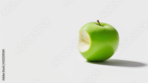 Green Apple With A Bite On White Background