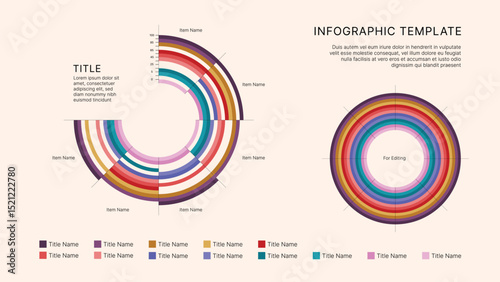 Circle Chart Business Infographic Editable Template for Extensive Data Visualization. Simple creative Infographic vector elements, charts, diagrams, steps and options for Business Presentation.