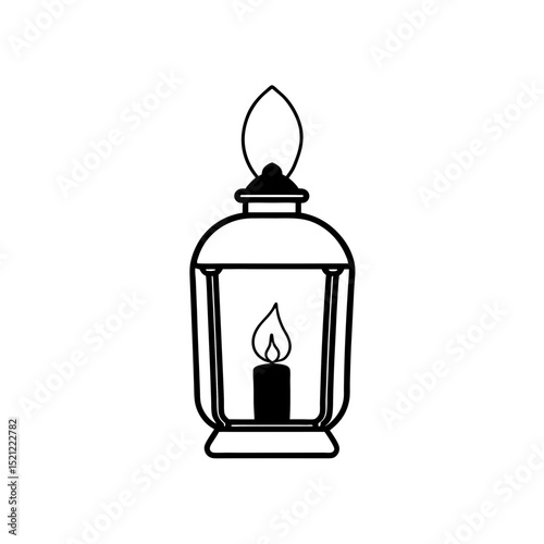 lantern with candle inside on white background  