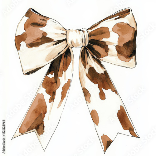Cow print bow with long tails – rustic country ribbon for farm party decor, western designs, or kids accessories