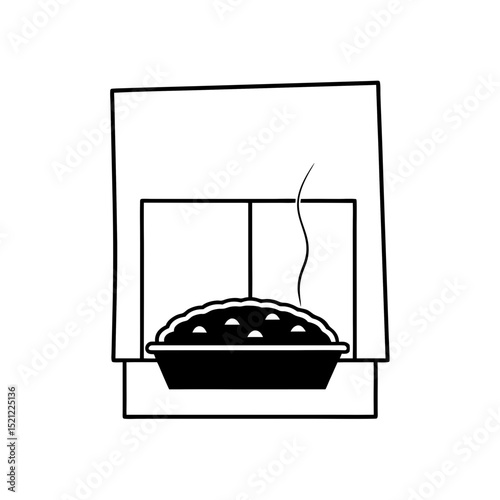 pie cooling on windowsill on white background  