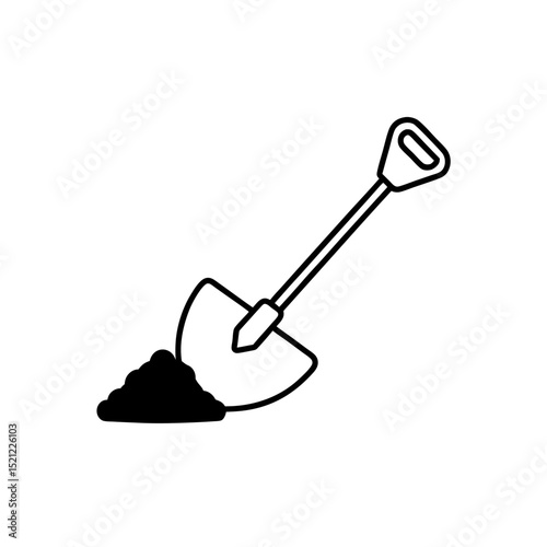 shovel and dirt pile on white 