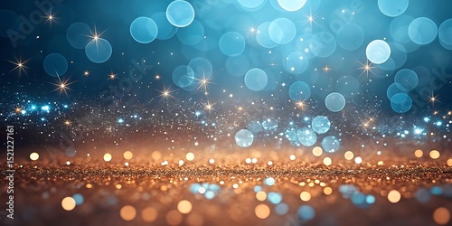 Abstract festive background with gold glitter and blue lights