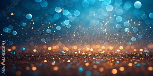 Abstract glittering background with blue and gold bokeh lights
